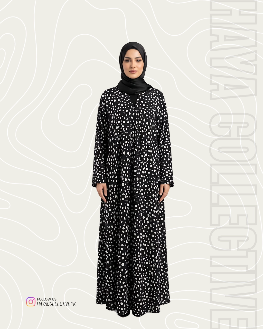Print Georgette Abaya Black Polka Dot