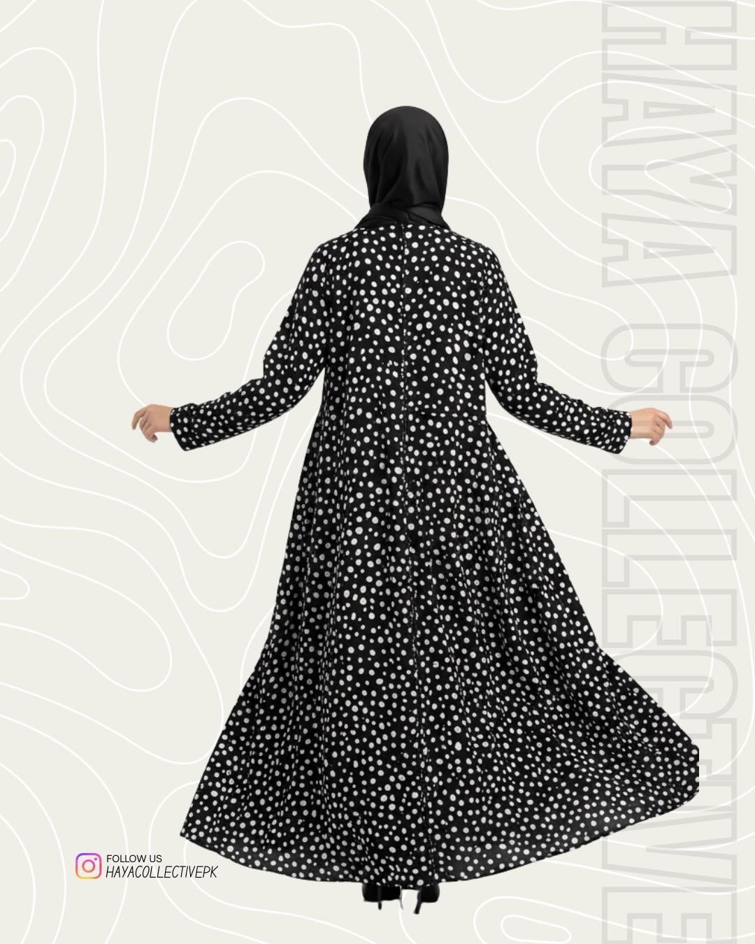 Stylish Muslim Women Abaya Black White Print