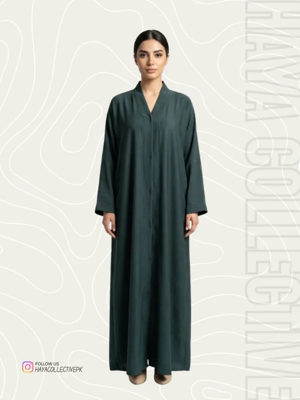 premium deep forest green abaya for women front view