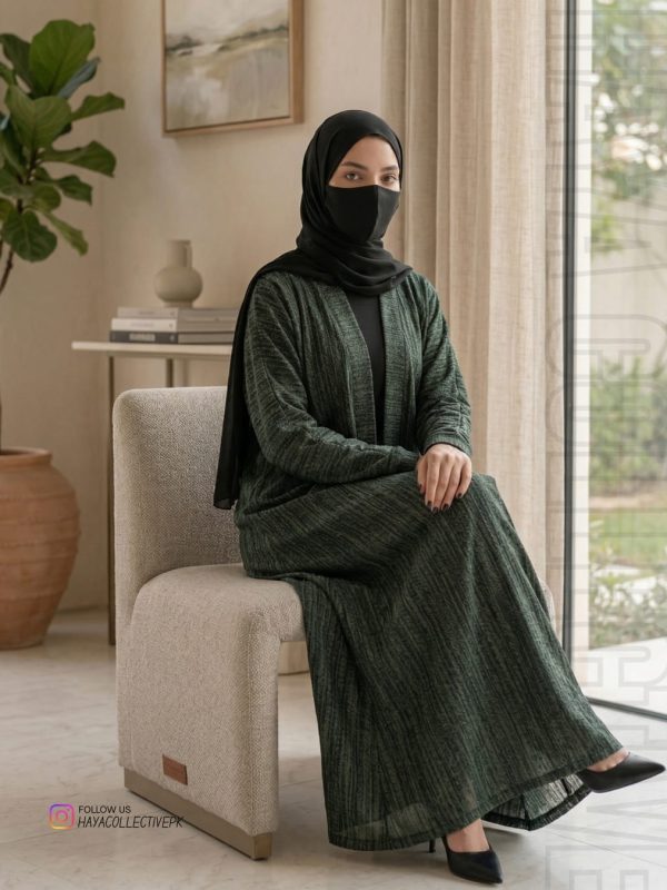 Open Front Premium Abaya Full Length Studio Shot