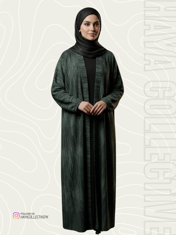 Premium Emerald Textured Abaya Front View – Hayacollective
