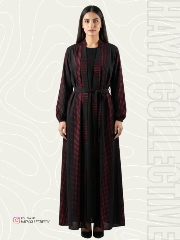 Printed Georgette Open Abaya Set with Belt