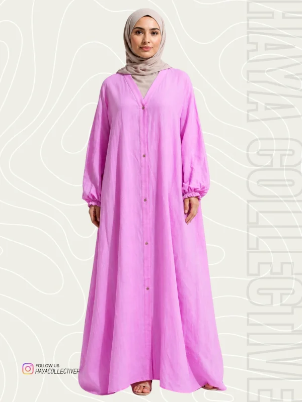 soft pink grip abaya front open button design