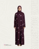 Deep Plum Maple Embroidered Silk Abaya Front View – Hayacollective