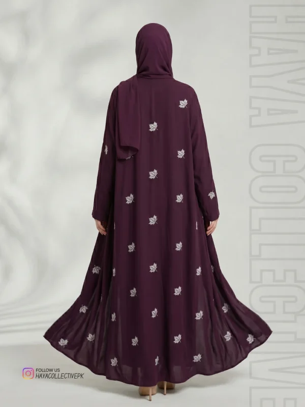 Deep Plum Silk Abaya Side View Elegant Modest Style