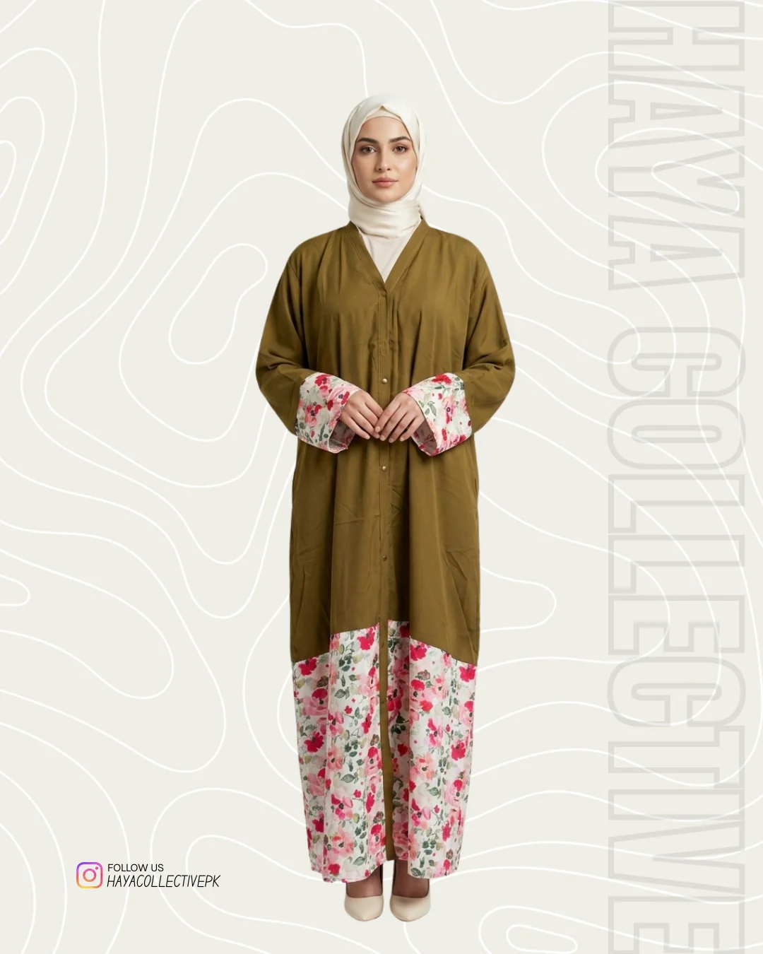 Elegant premium digital print Shamoz silk abaya for women in modest fashion style