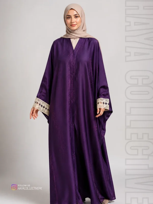 Premium Self Print Silk Abaya Front View