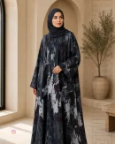 Double georgette digital print abaya in charcoal, grey and burgundy