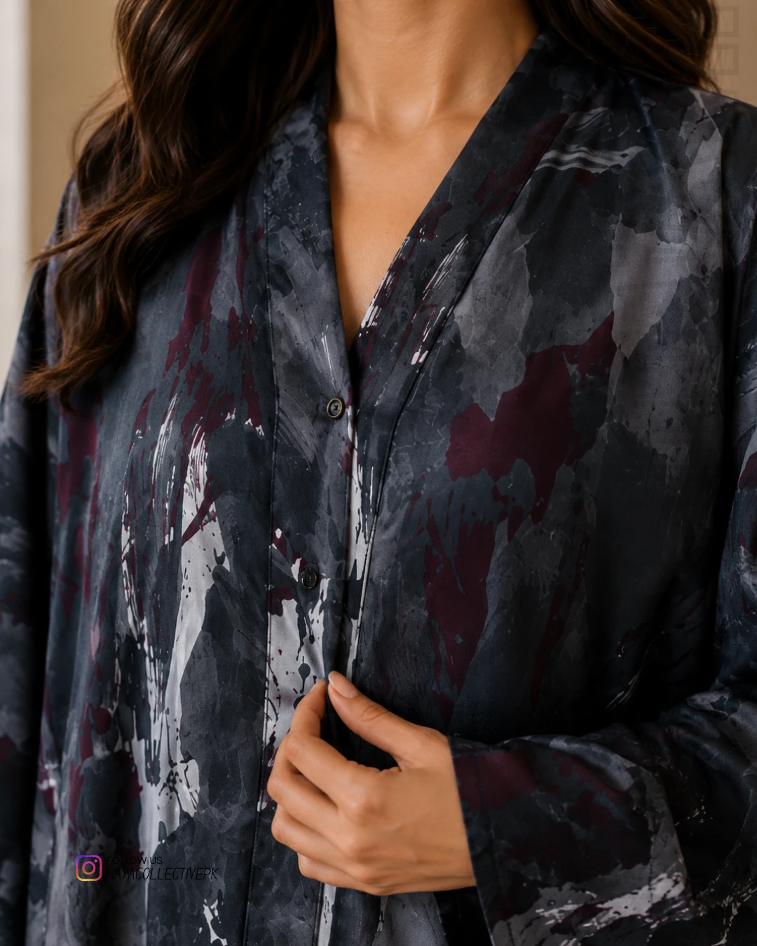 Modern Pakistani modest fashion abaya with double georgette digital print